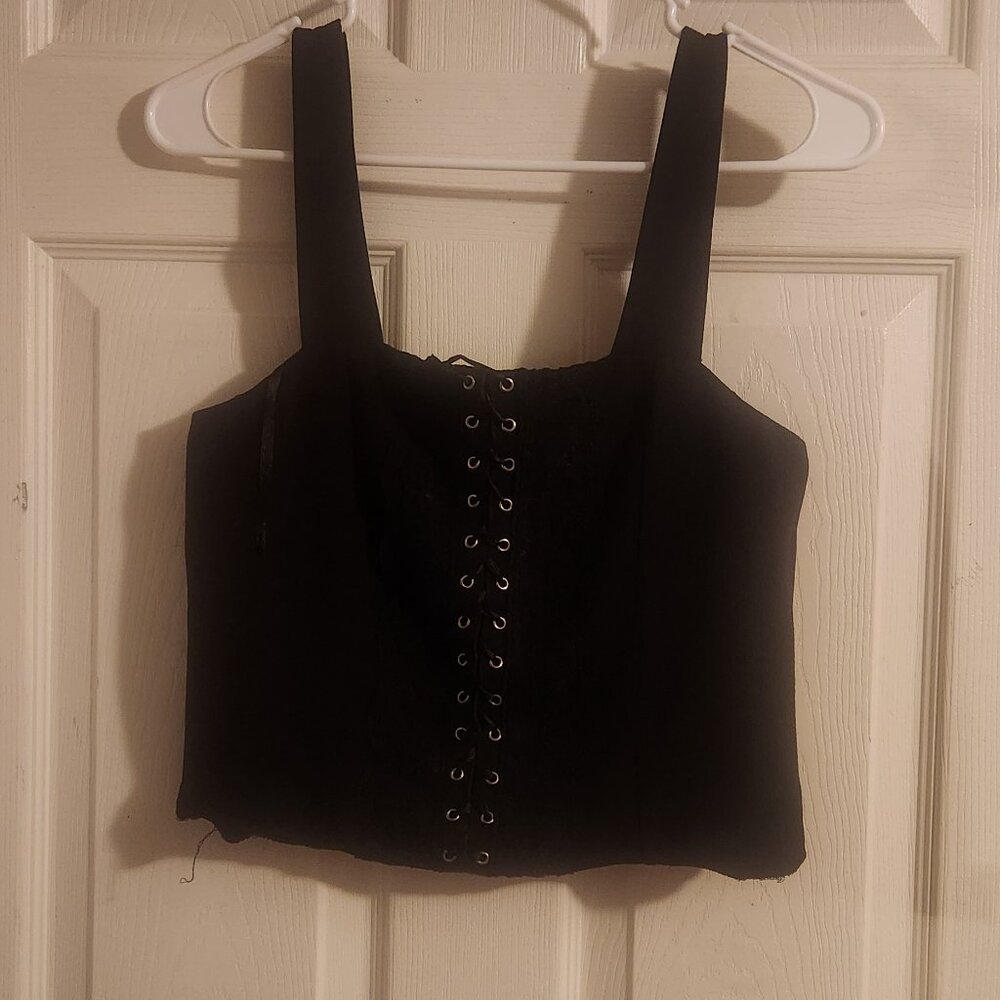 Black Lace-Up Corset Style Top